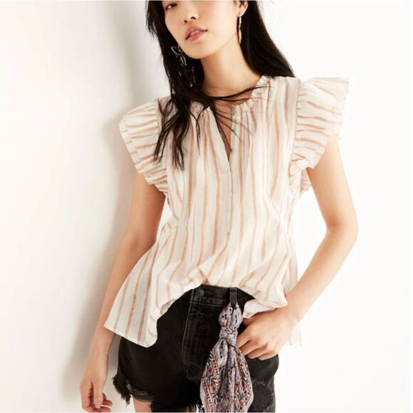 NWT APIECE‎ APART Maria Del Mar Flutter Sleeve Top Blouse Cotton Gauze size 4 - Picture 1 of 16